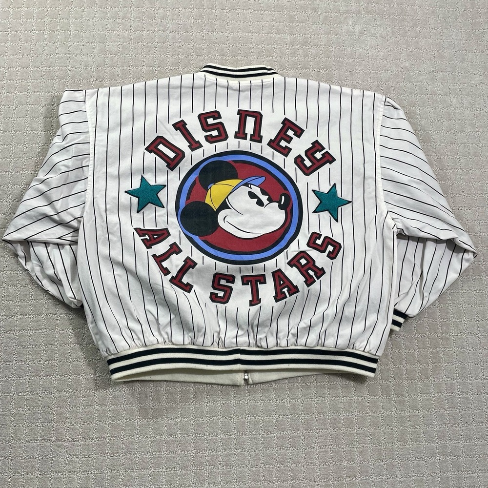 VTG 90s Mickey Mouse All Stars Pinstripe Sz Large Disney Studio Champs Jacket